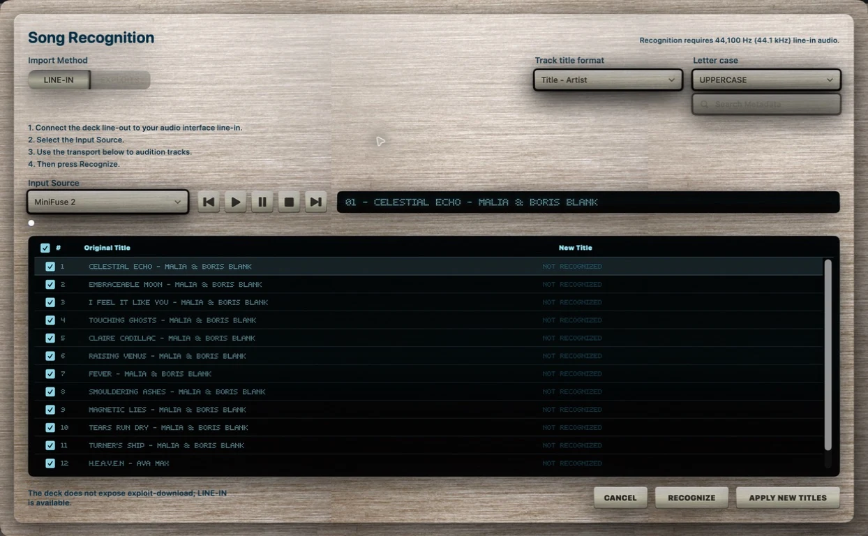 Song Recognition window