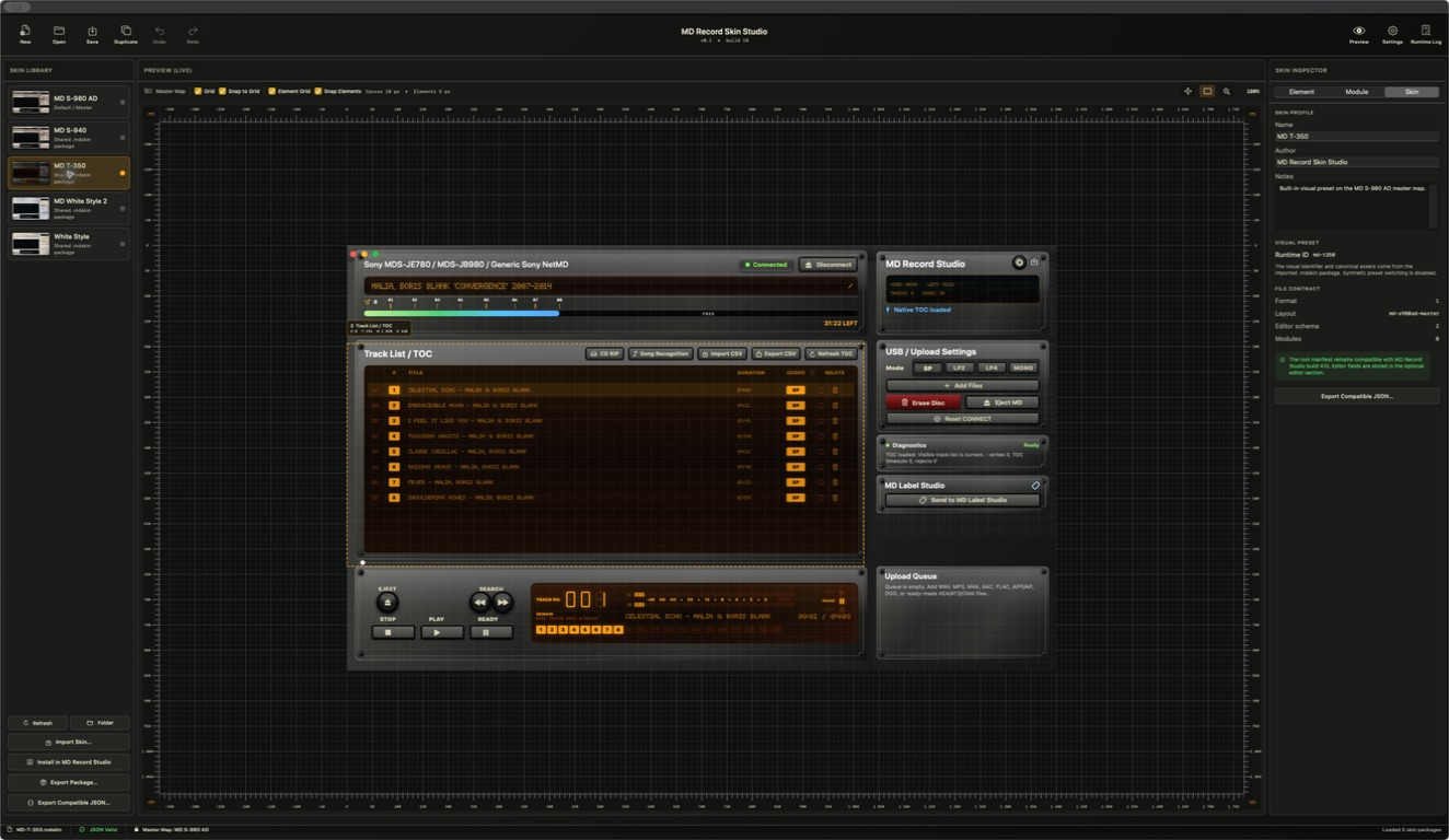 MD T-350 skin selected in the library